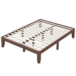 Costway - Queen Wooden Platform Bed 14" Slats Support Mattress Foundation - Brown Cherry