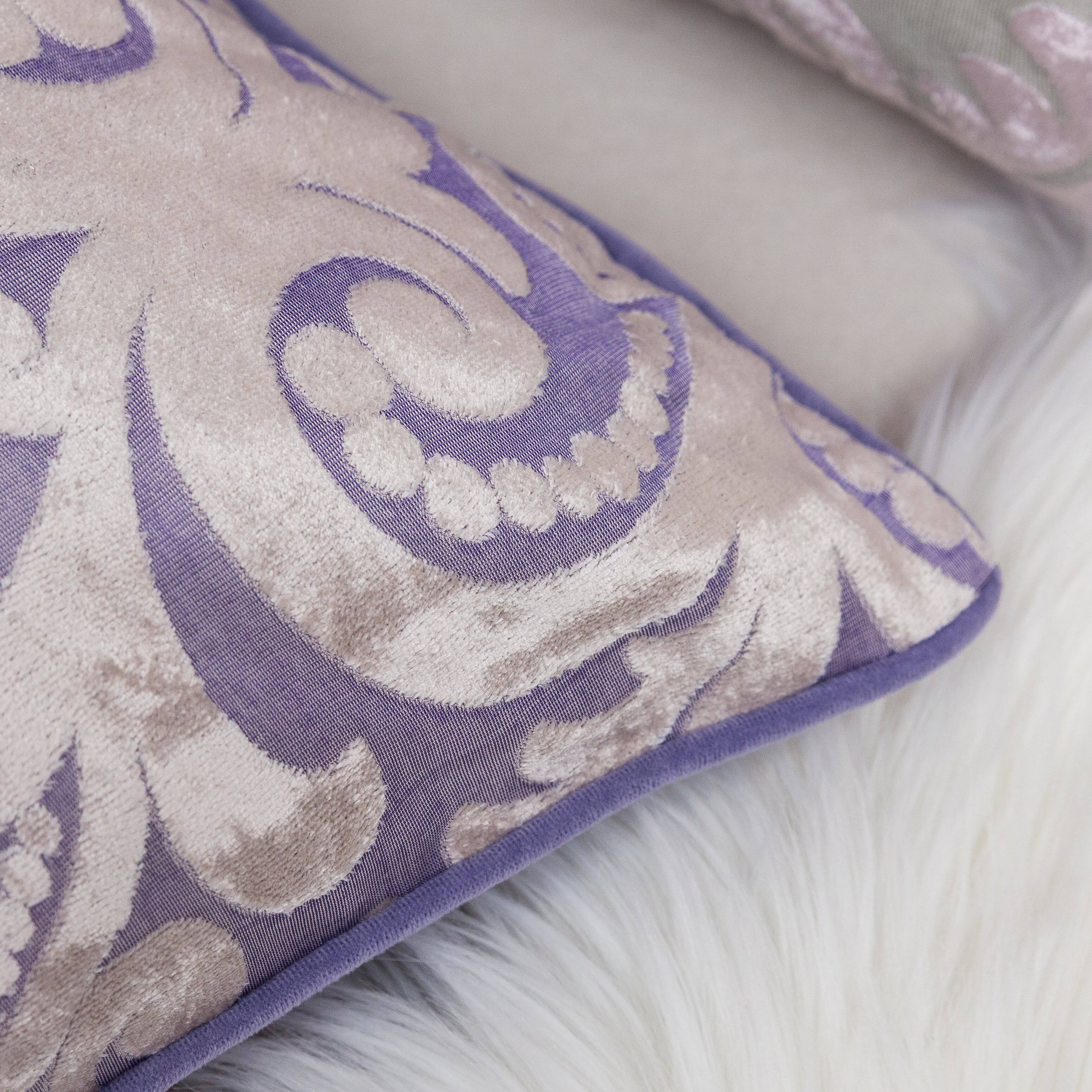 Angle. LuXeo - Liana Cut Square Velvet Pillow Cover & Insert - PURPLE.