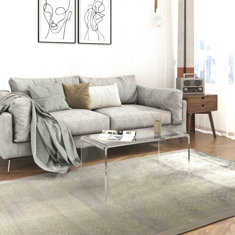 Back. Kadyn - 0.6" Thick Acrylic Coffee Table, 32" Long Rectangle Waterfall Coffee Table, Waterfall end table with a U-shape - Clear.