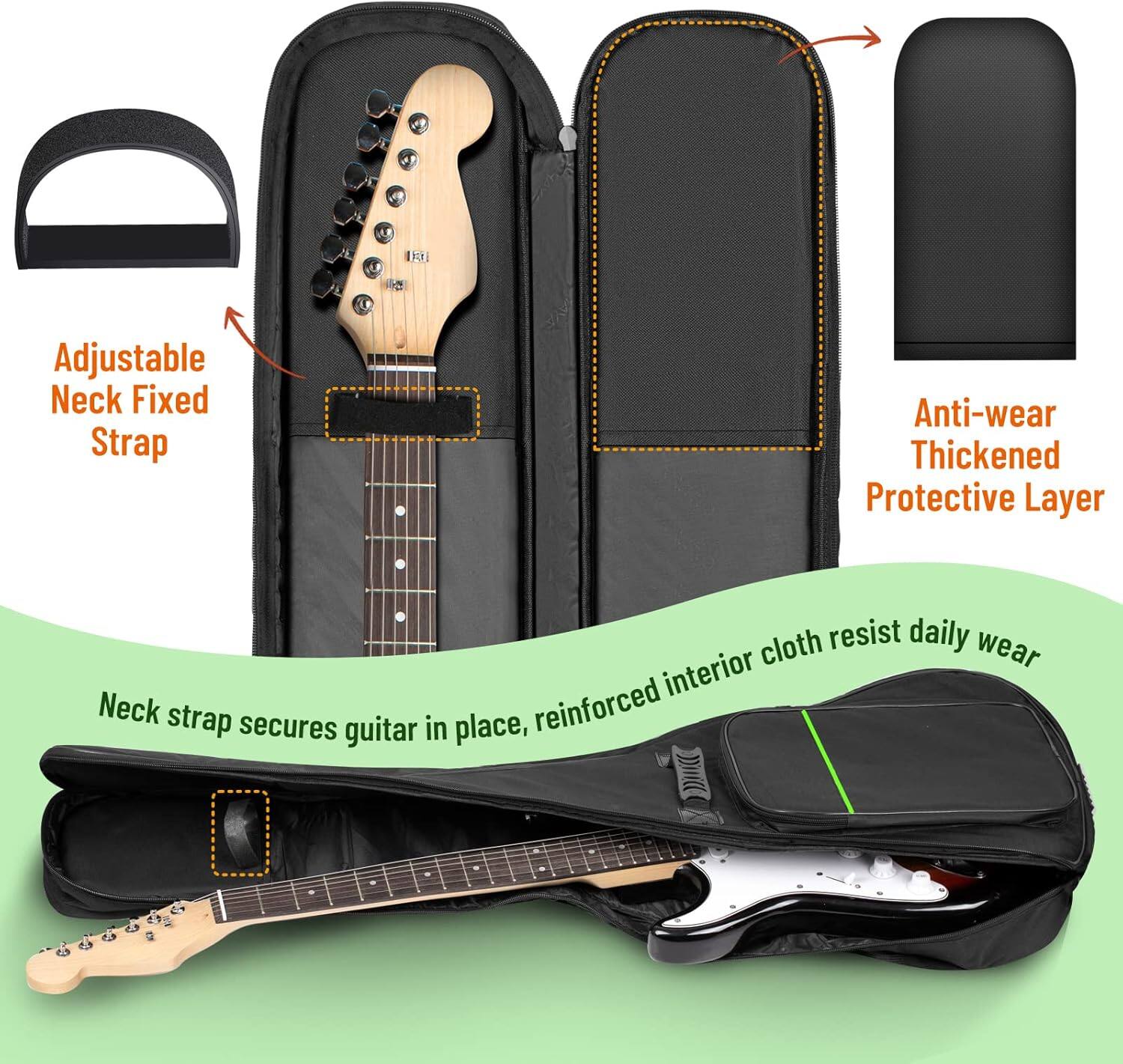 Adjustable Neck Fixed Strap

Anti-wear Thickened Protective Layer

Neck strap secures guitar in place, reinforced interior cloth resist daily wear