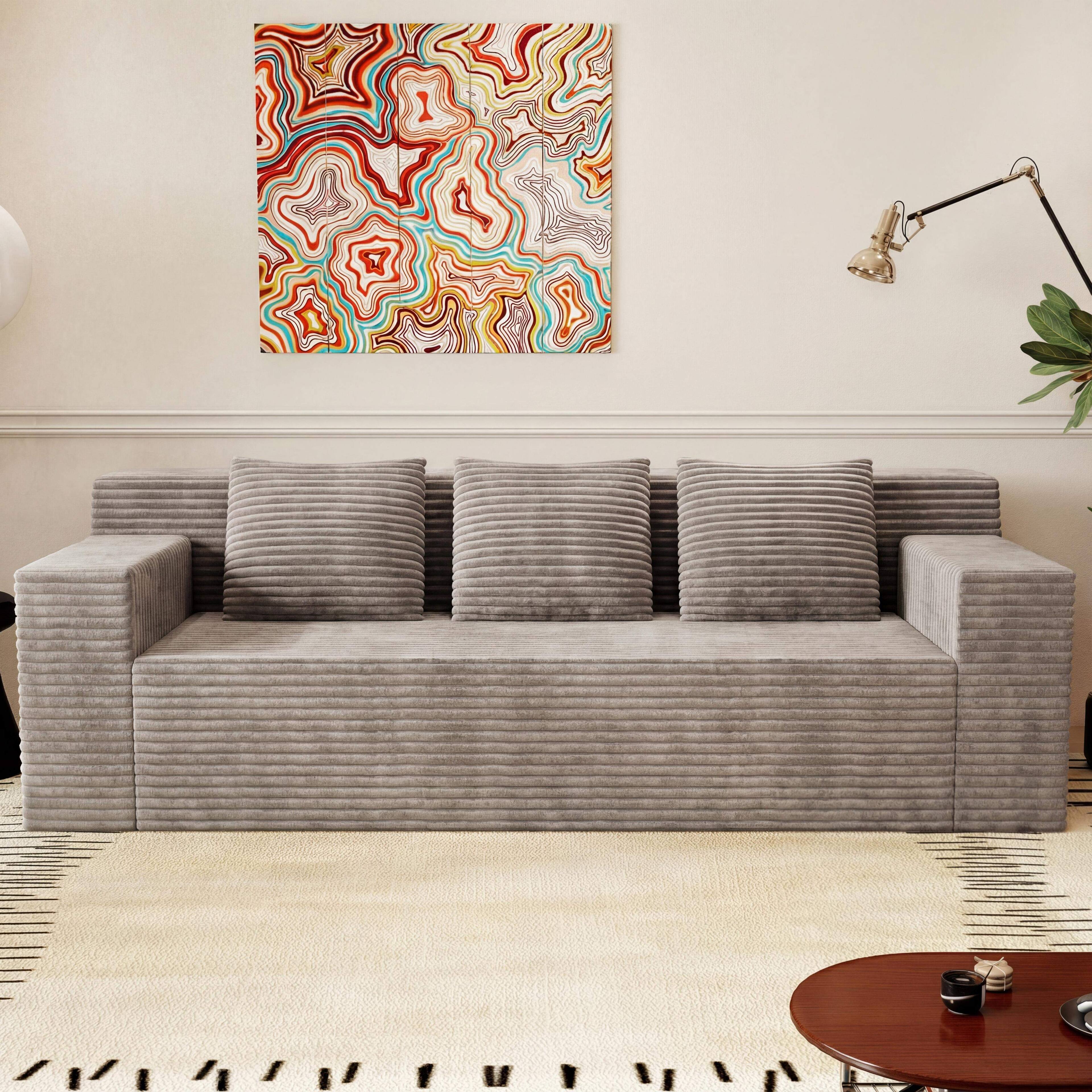 Angle. Roomtec - 71 inch 3 Setaser SofaCorduroy FabricDeep Seat CouchesComfy Loveseat SofaNo Assembly1pcs for Living room - Camel.