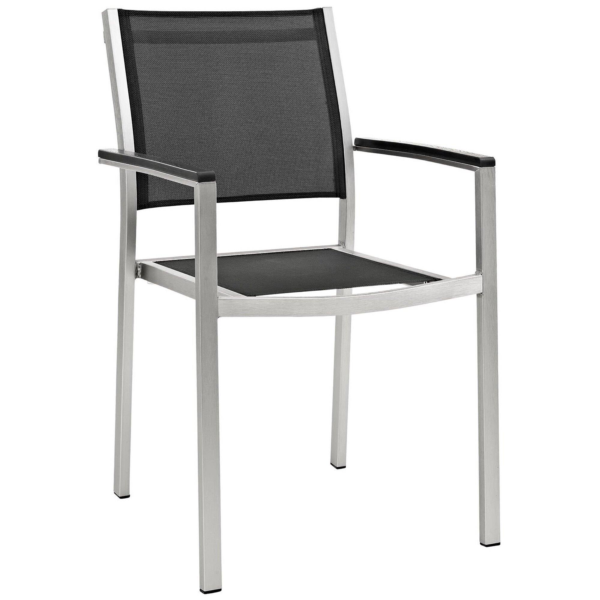 Angle. Modway - Shore 7-Piece Outdoor Aluminum Patio Dining Set - Seats 6, Anodized Brushed Aluminum Frame - Silver Black.