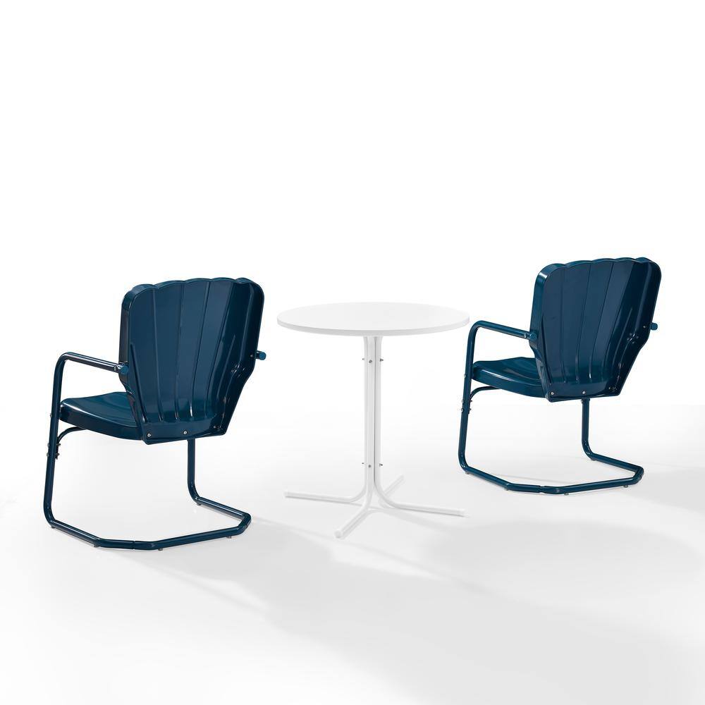 Alt View 6. Crosley Furniture - Ridgeland 3Pc Retro Outdoor Bistro Set - Bistro Table & 2 Chairs - Navy Gloss.