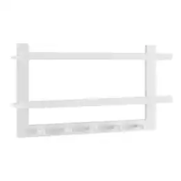 Danya B - Two-Tier Ledge Shelf Wall Organizer with Five Hanging Hooks - White