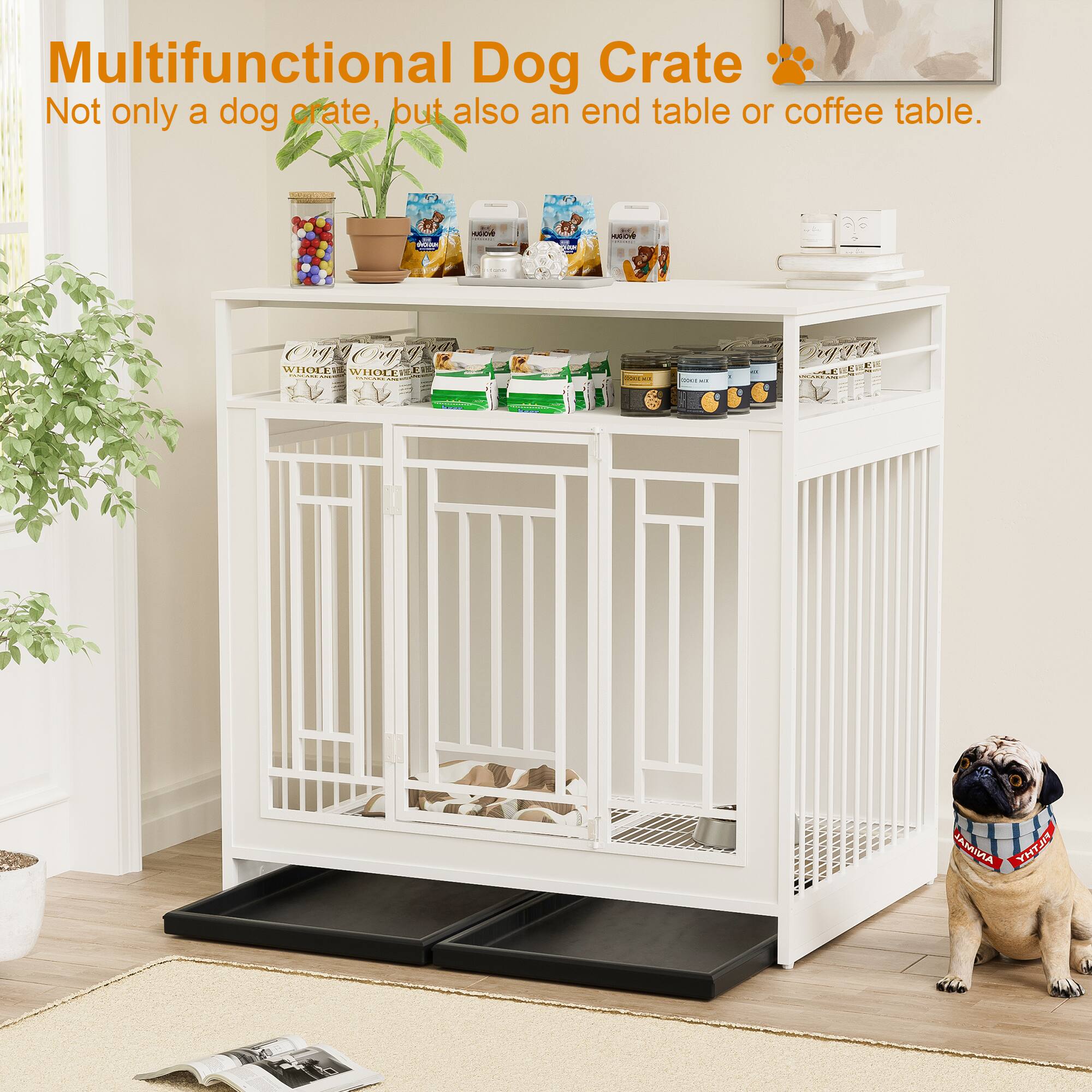 Multifunctional Dog Crate  
Not only a dog crate, but also an end table or coffee table.