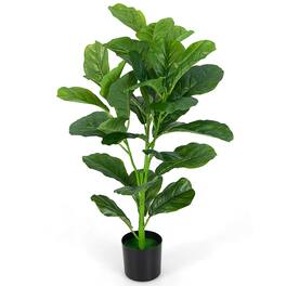 Costway - 3 FT Artificial Tree Fake Fiddle Leaf Fig Plant in Pot with 32 Leaves Maintenance Free Faux Tree - Green