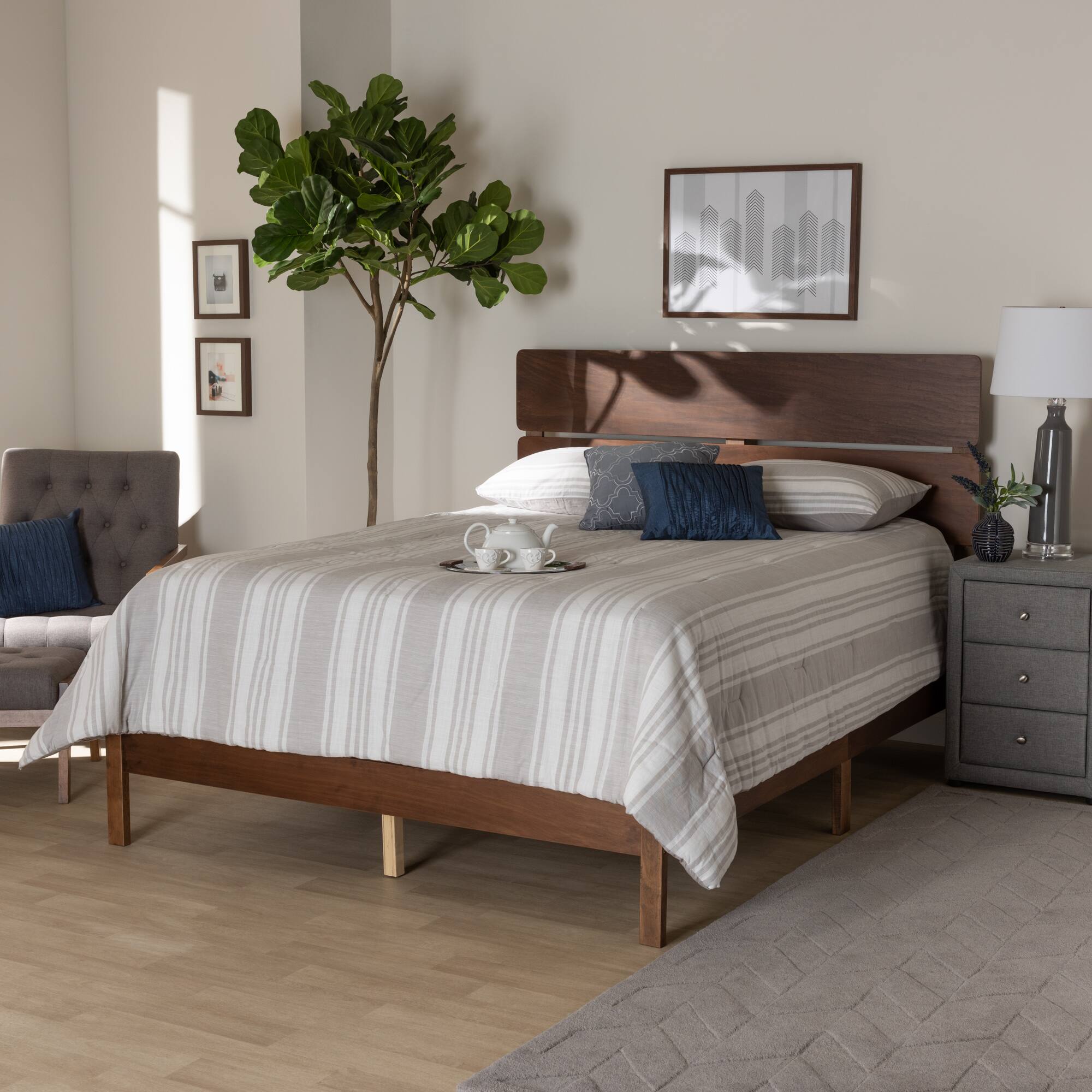 Alt View 2. Baxton Studio - Anthony Modern and Contemporary Walnut Brown Finished Wood King Size Panel Bed - Walnut.