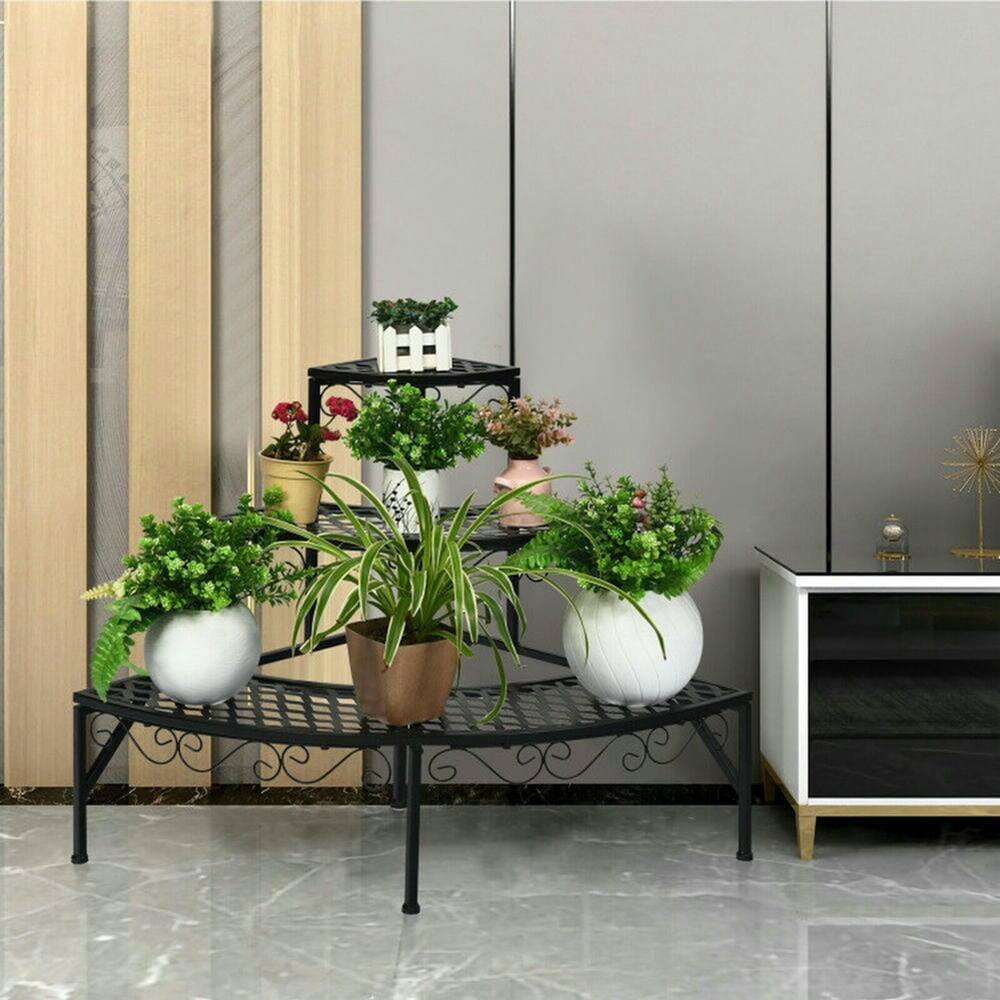 Alt View 5. Pefilos - 3 Tier Metal Corner Plant Display Rack, Plant Stand for Outdoor, Quarter Round Plant Display Rack - Black.