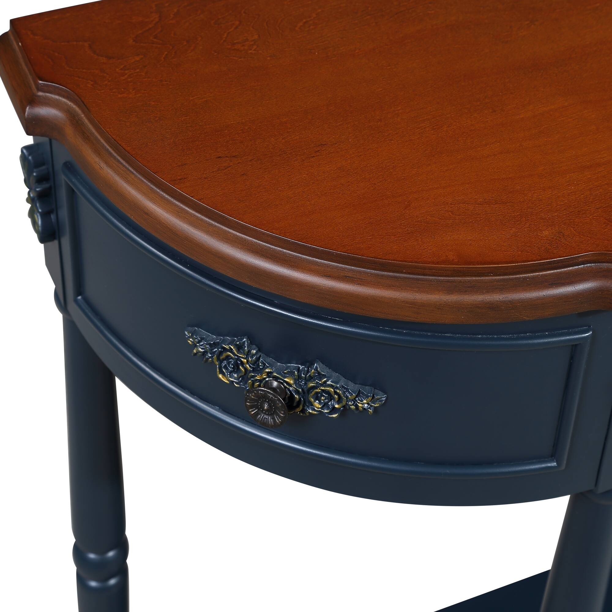 Alt View 1. GOODSILO - Retro Curved Wood Console Table with Open Shelf and Drawers Half Moon Sofa Table Solid Wood Entry Table - Navy Blue.
