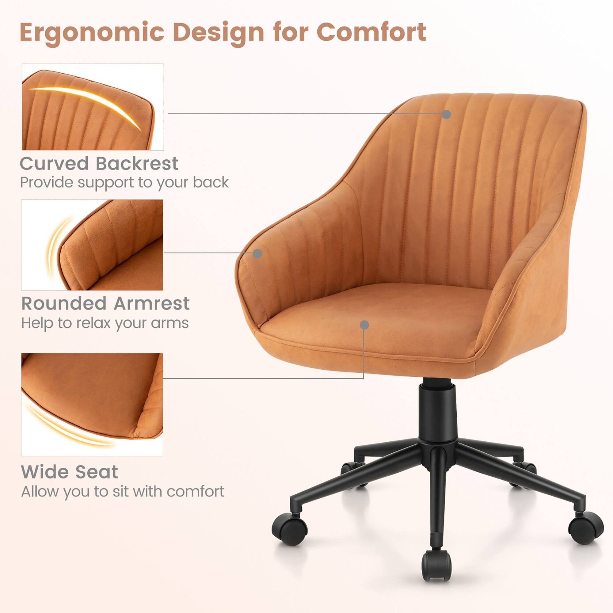 Ergonomic Design for Comfort
Curved Backrest
Provide support to your back
Rounded Armrest
Help to relax your arms
Wide Seat
Allow you to sit with comfort