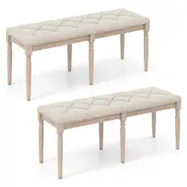 Costway - 2 PCS 47.5” End of Bed Bench w/Tufted Decoration & Antiqued Legs for Living Room - Beige