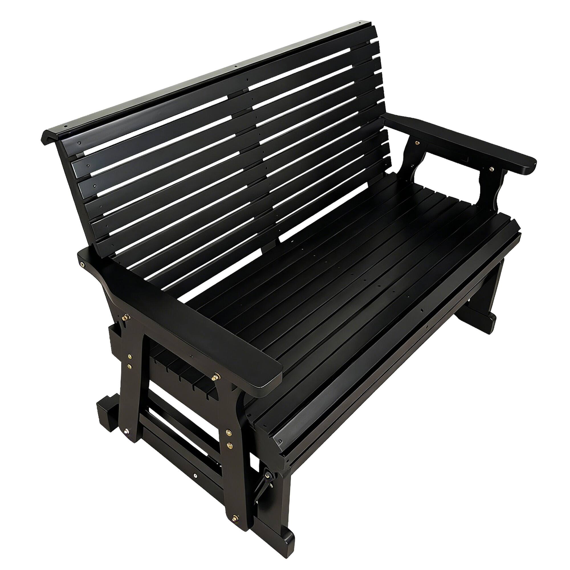 Alt View 4. Fortune Candy - Wooden Patio Glider w/High Roll Back and Deep Contoured Seat, 2-Seater, Heavy Duty 800 LBS, for Porch Yard Garden - Carbon Black.