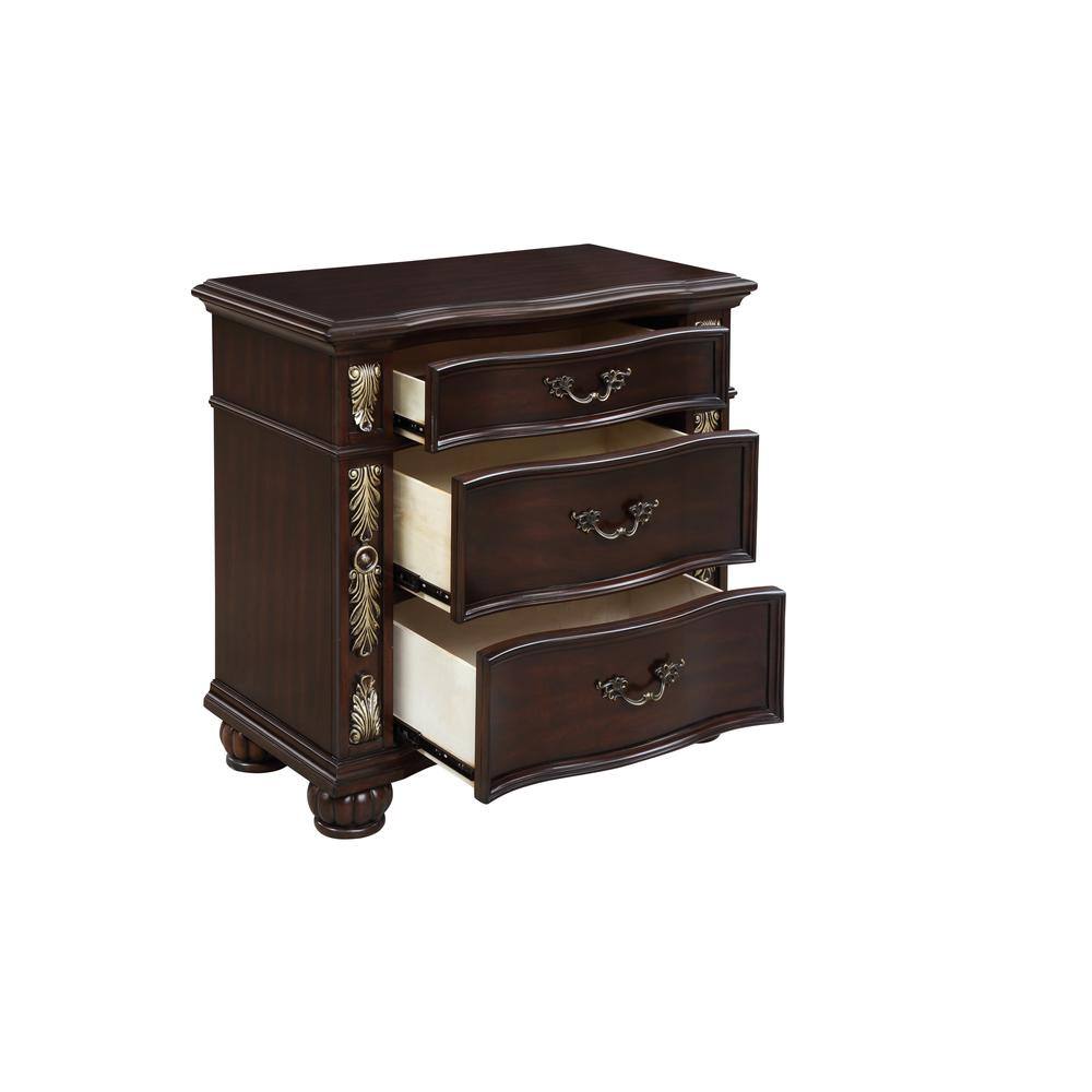 Back. New Classic Furniture - Furniture Maximus Solid Wood 3-Drawer Nightstand in Madeira - Brown.