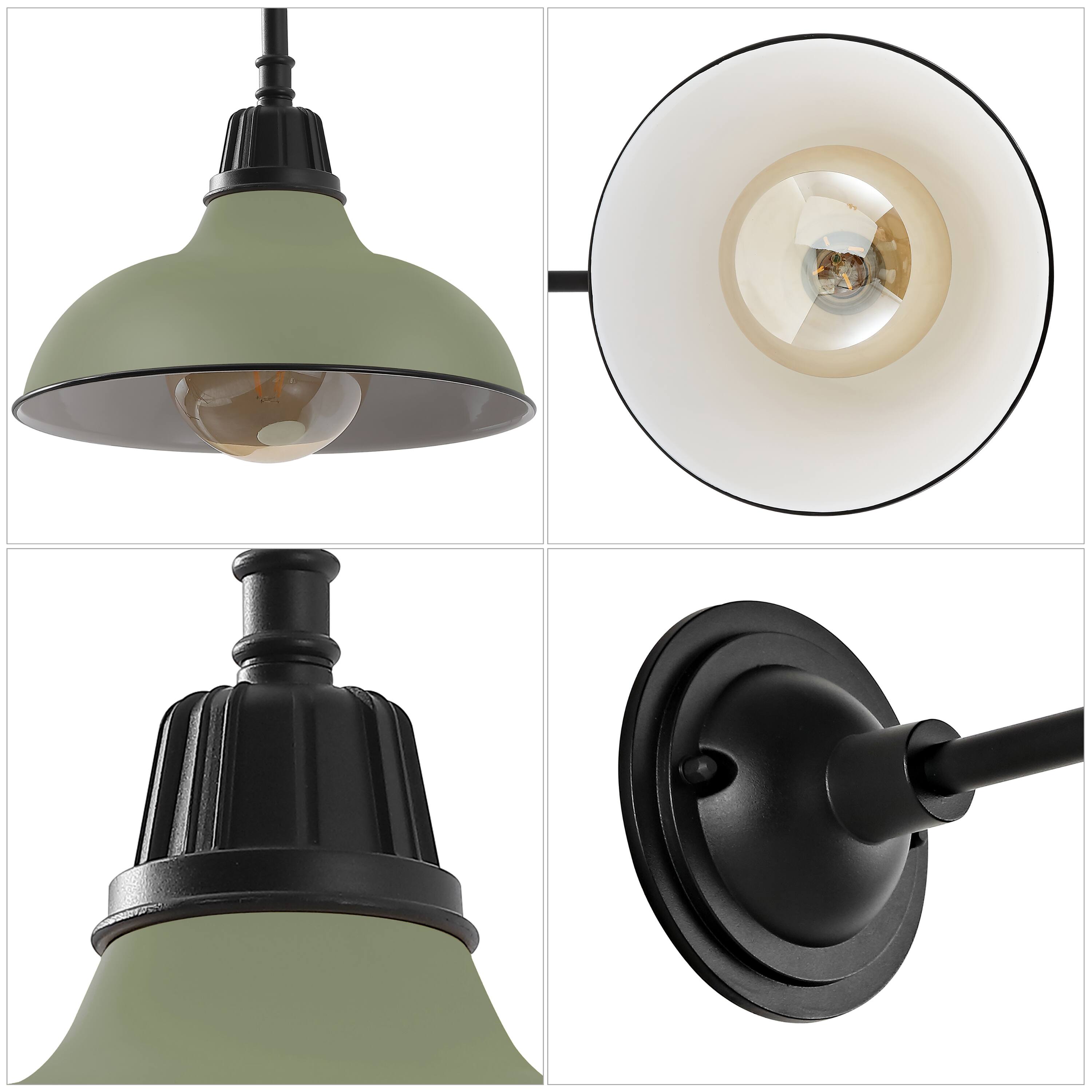 Alt View 5. Jonathan Y - Aurora 12.25" 1-Light Farmhouse Industrial Indoor/Outdoor Iron LED Gooseneck Arm Outdoor Sconce, Matte Olive Green - Matte Olive Green/Black.