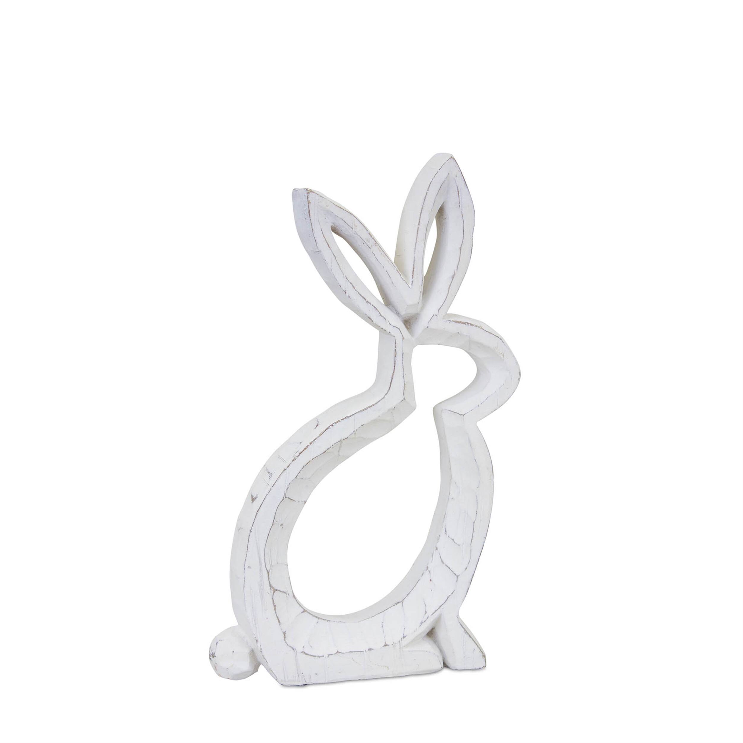 Alt View 1. BreeBe - Carved Stone Bunny Outline Decor (Set of 2) - White, Grey.