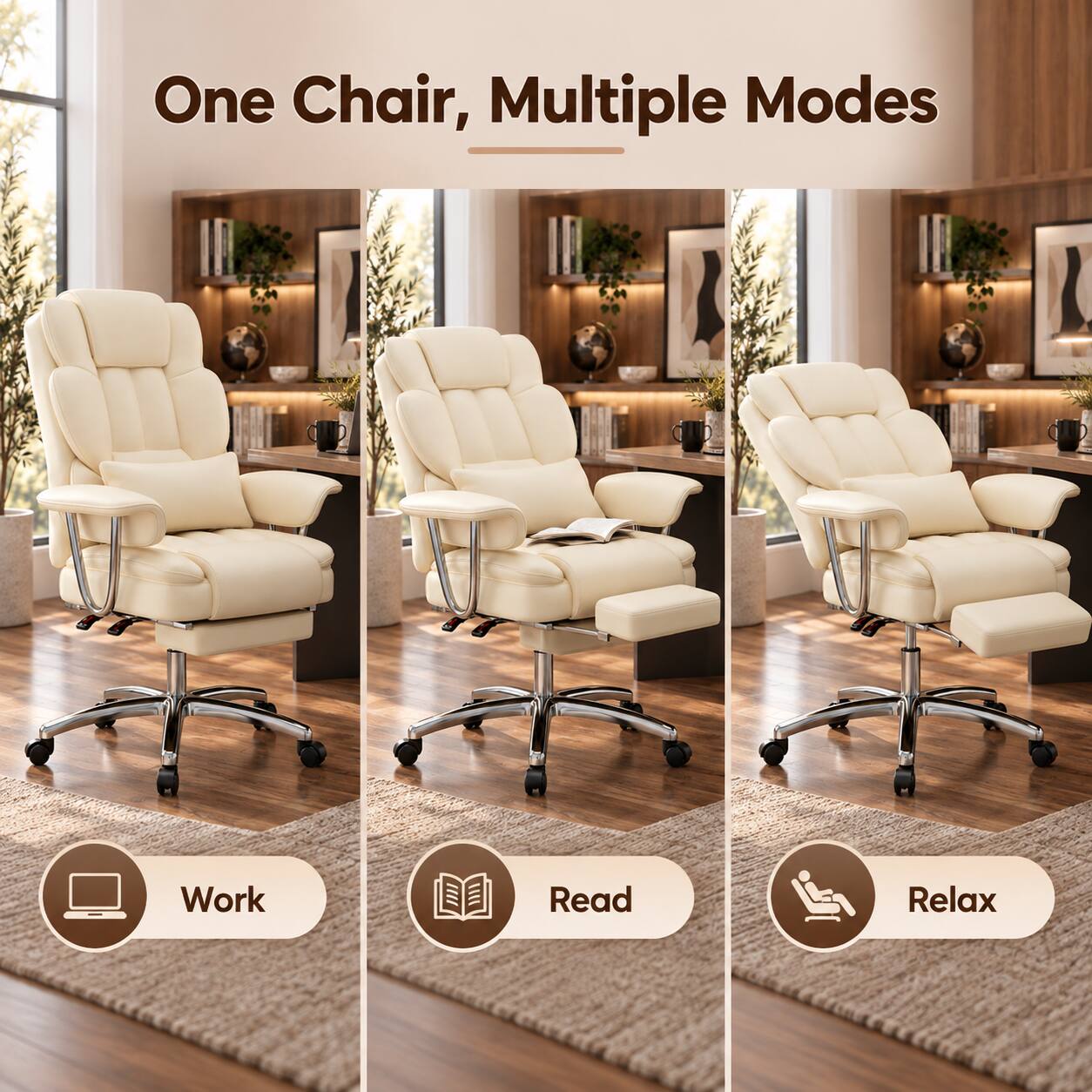 One Chair, Multiple Modes

Work  
Read  
Relax