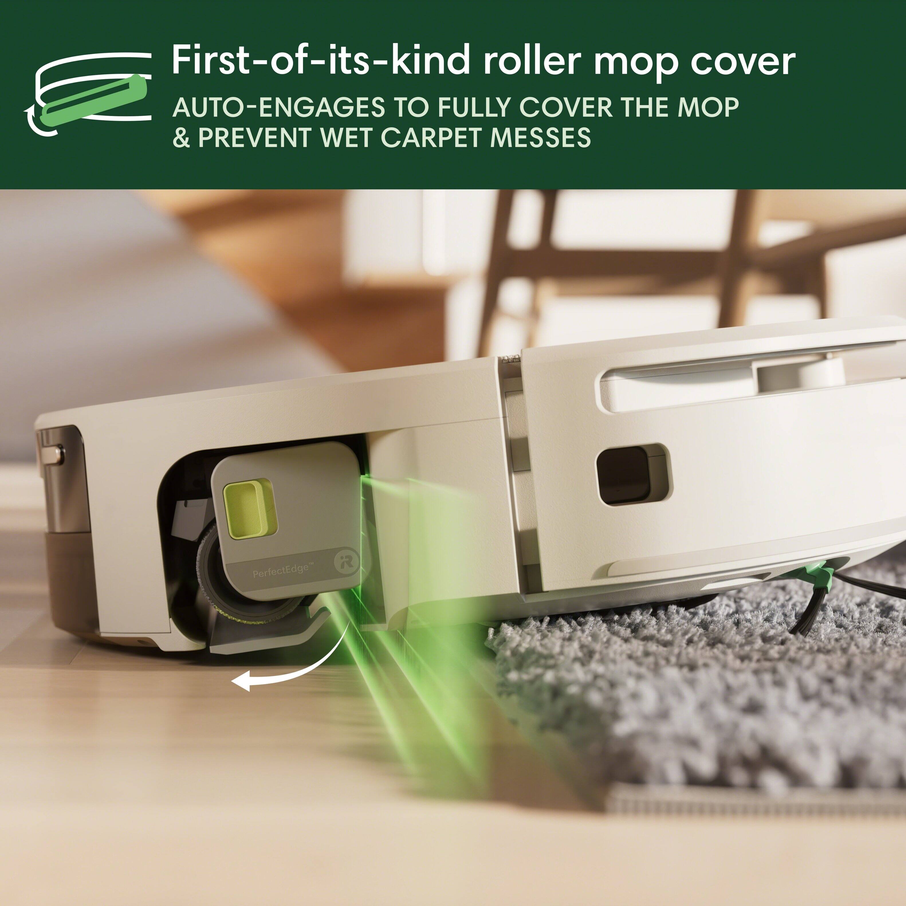First-of-its-kind roller mop cover  
AUTO-ENGAGES TO FULLY COVER THE MOP & PREVENT WET CARPET MESSES