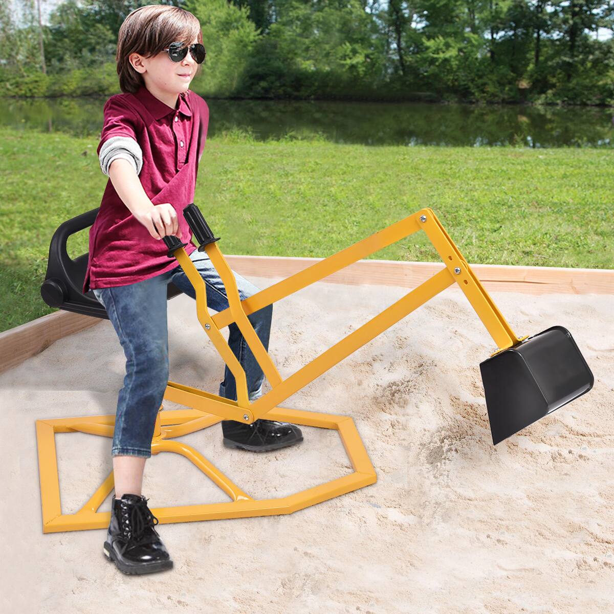 Alt View 1. Gymax - Gymax Heavy Duty Kid Ride-on Sand Digger Digging Scooper Excavator for Sand Toy - Black, Yellow.