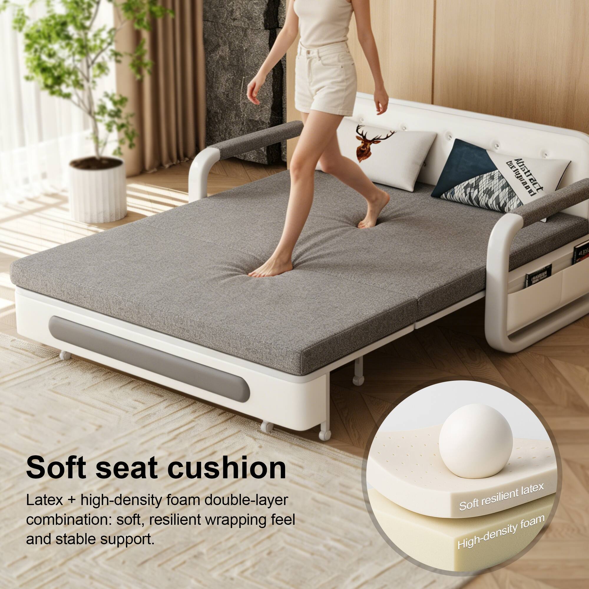 Soft seat cushion  
Latex + high-density foam double-layer combination: soft, resilient wrapping feel and stable support.  
Soft resilient latex  
High-density foam