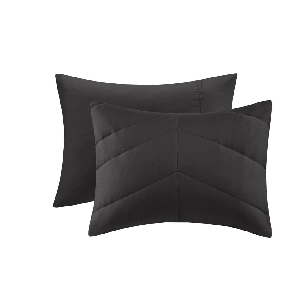 Alt View 4. Gracie Mills - Gracie Mills Solid Quilted Chevron Comforter Set with 350 GSM Polyfill - Black.