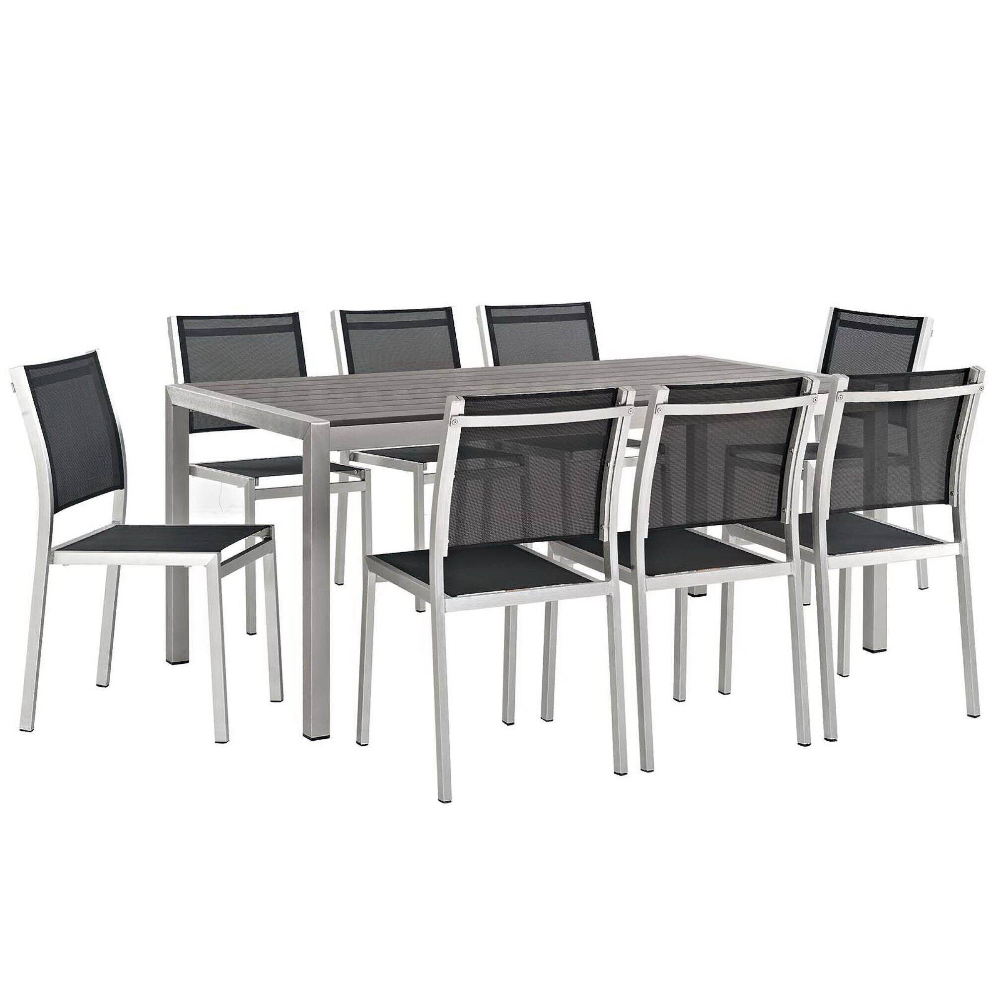 Modway - Shore 9-Piece Outdoor Patio Aluminum Dining Set - Silver Black