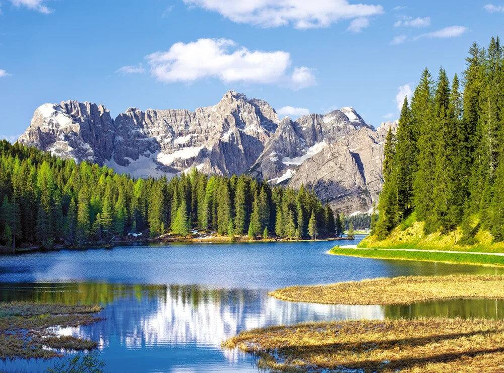 Front. Castorland - CASTORLAND 3000 Piece Jigsaw Puzzles, Misurina Lake, Italy, Mountain landscape, Alps, C-300198-2 - Red.