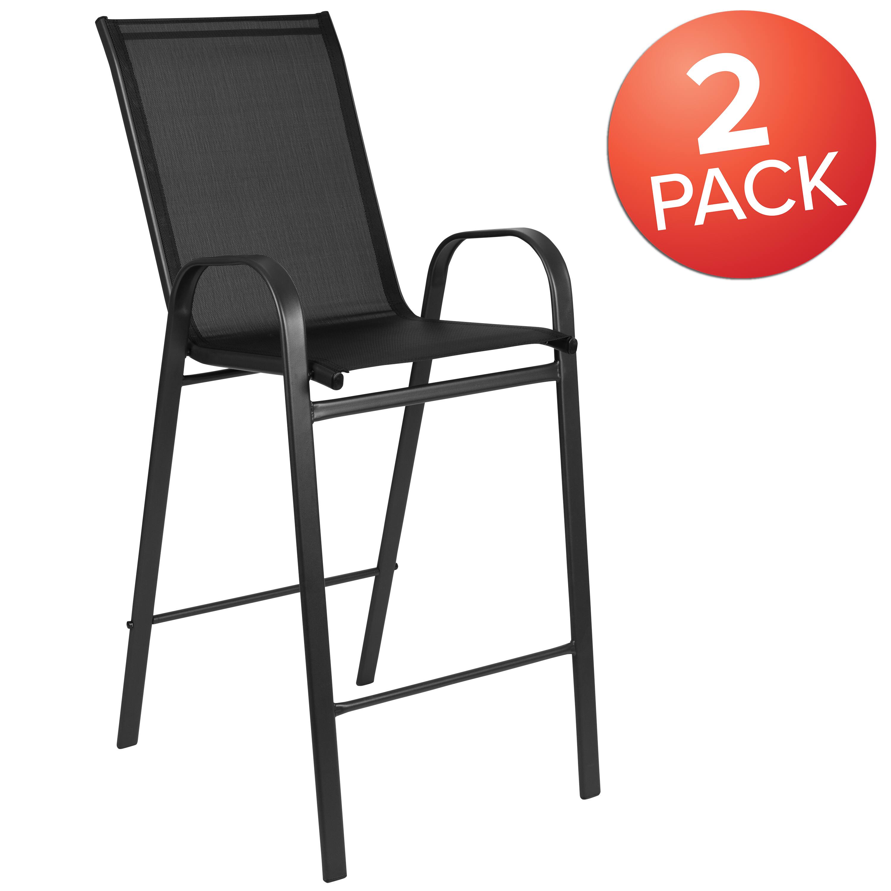 Alt View 1. Emma + Oliver - 2 Pack Outdoor Barstools with Flex Comfort Material-Patio Stool - Black.