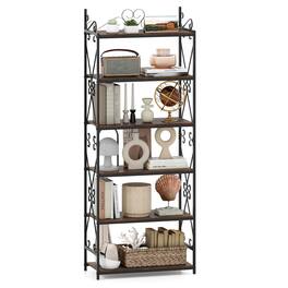 Costway - 6-Tier Bookshelf 71.5" Industrial Tall Bookcase w/ Open Shelves for Study - Rustic Brown,Black