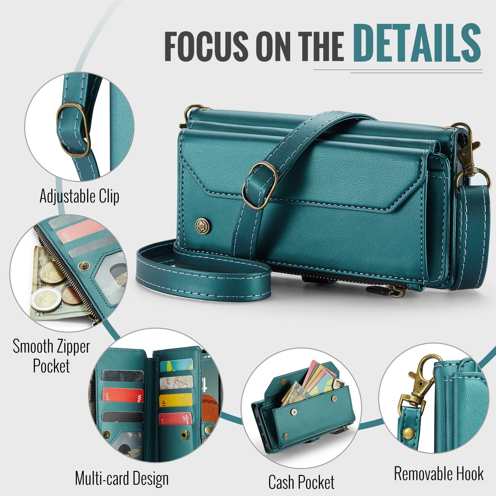 FOCUS ON THE DETAILS

Adjustable Clip

Smooth Zipper Pocket

Multi-card Design

Cash Pocket

Removable Hook