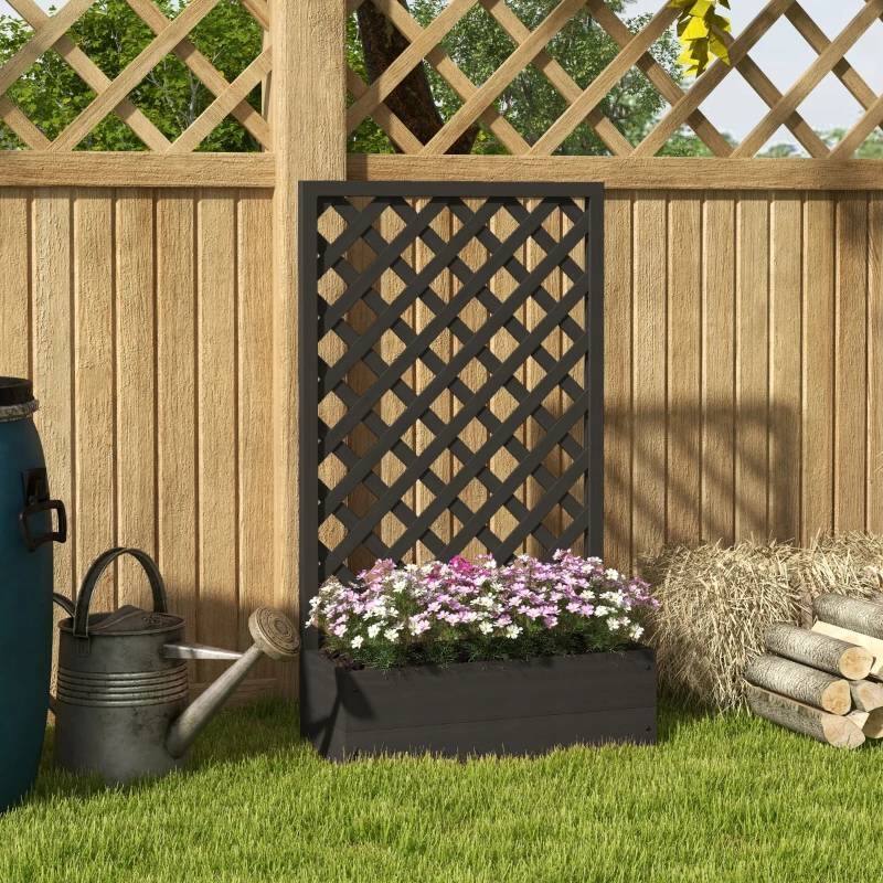 Angle. SlickBlue - Elevated Garden Bed with Lattice Trellis for Vertical Planting and Outdoor Decor - Black.