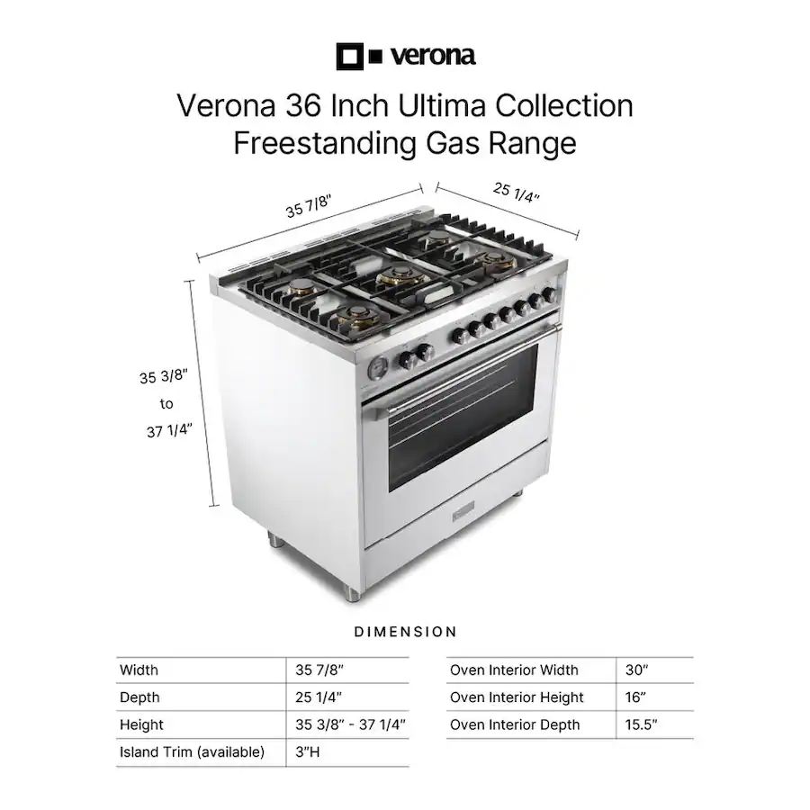 Range Cooker Dimensions Verona Ultima Series 36 in. Single Oven Gas Range with 5 Sealed Burners ...