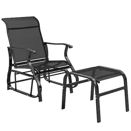 Front. Outsunny - Outdoor Glider Chair with Ottoman, 2-Piece Patio Glider Set with High Back and Wide Seat, Gliding Outdoor Lounge Set - Black.