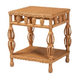 bali & pari - Dolby Natural Rattan End Table - Handwoven Wicker Side Table with Lower Shelf, Coastal Boho Style Accent Table - Light Honey