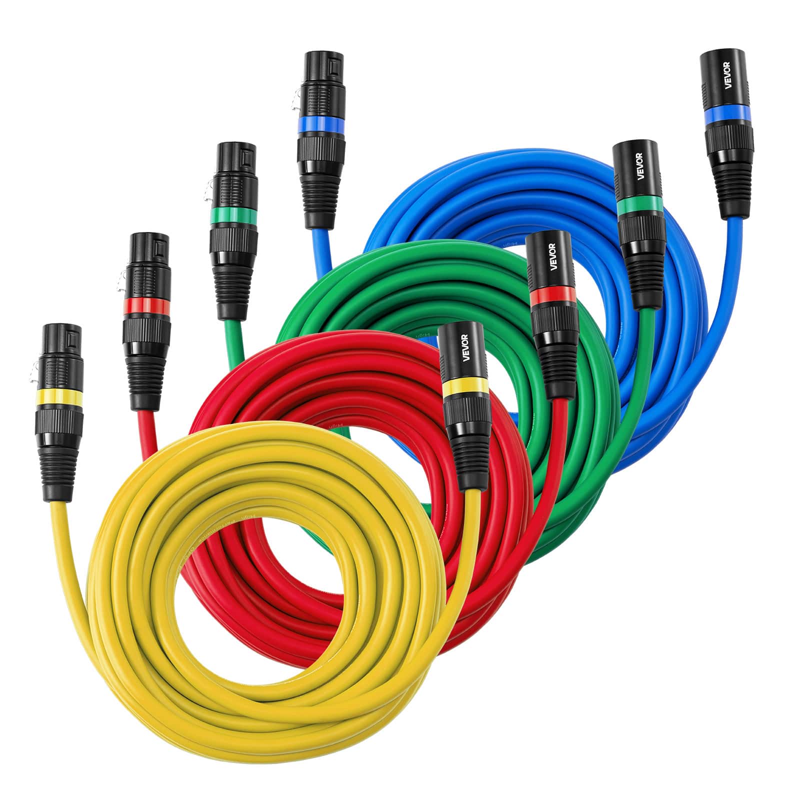 VEVOR - XLR Cable 25 ft, 4 Pack, Shielded Balanced DMX Male to Female Microphone Cables, 3-Pin XLR Mic Speaker Cord Wires - Colorful