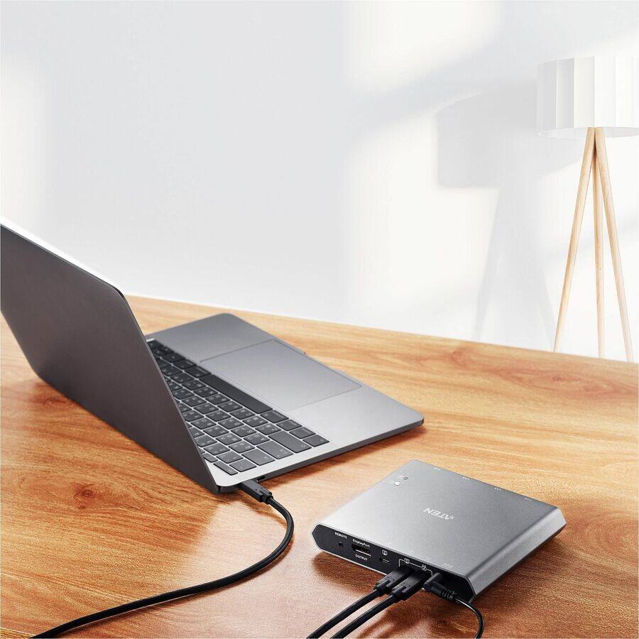 Alt View 1. Aten Technology - 2-Port 4K DisplayPort USB-C KVM Dock Switch with Power Pass-through (US3311) - Grey.