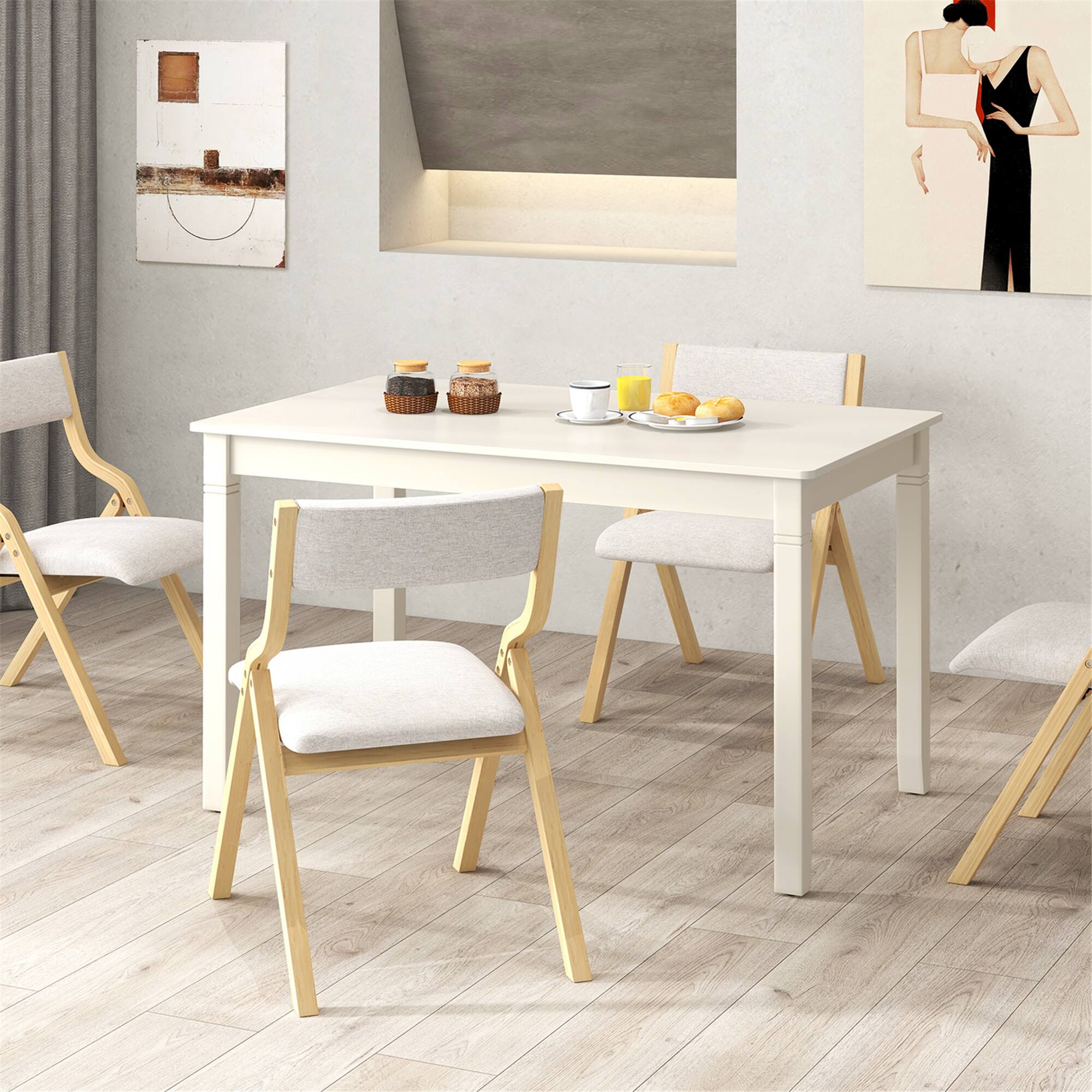 Alt View 3. Gymax - Gymax 48'' Wooden Dining Table for 4 People w/ Rubber Wood Legs Rectangular Table White - Cream White.