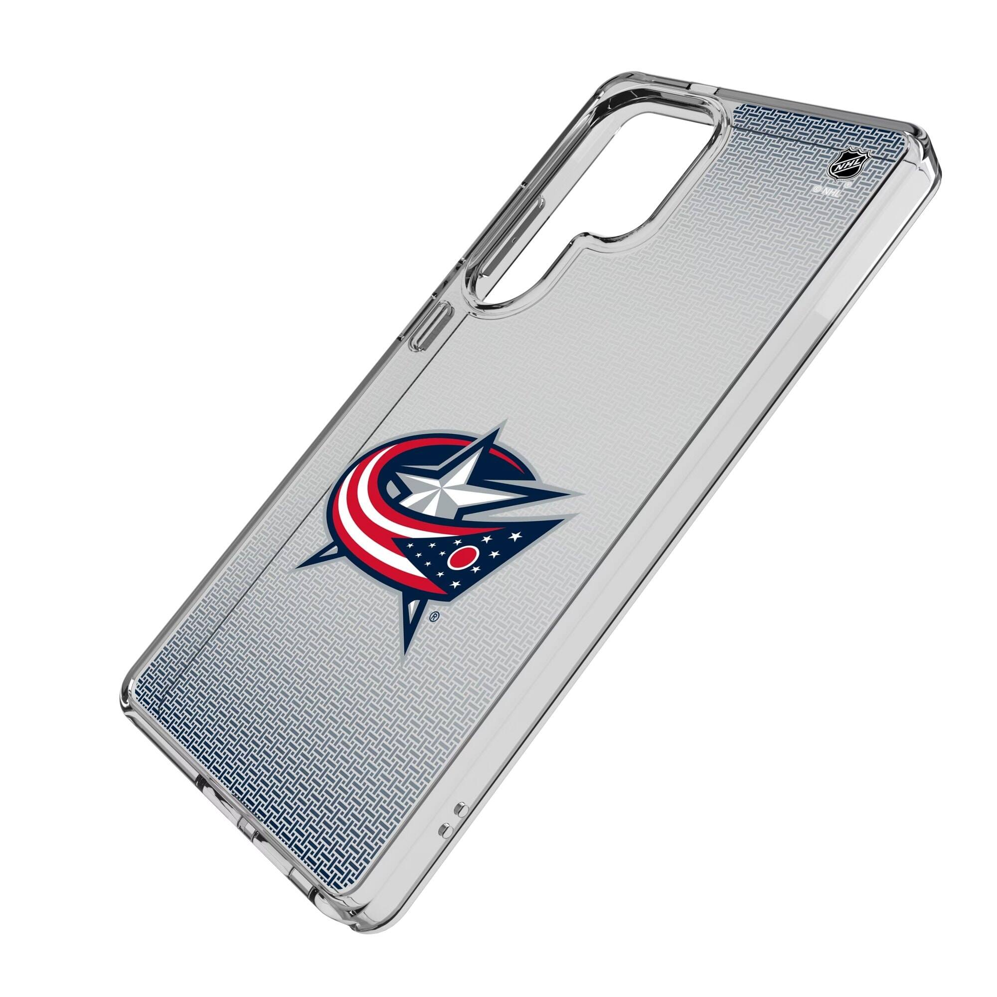 Alt View 1. Keyscaper - Columbus Blue Jackets Linen Logo Galaxy Clear Case - S22 - Multicolor.