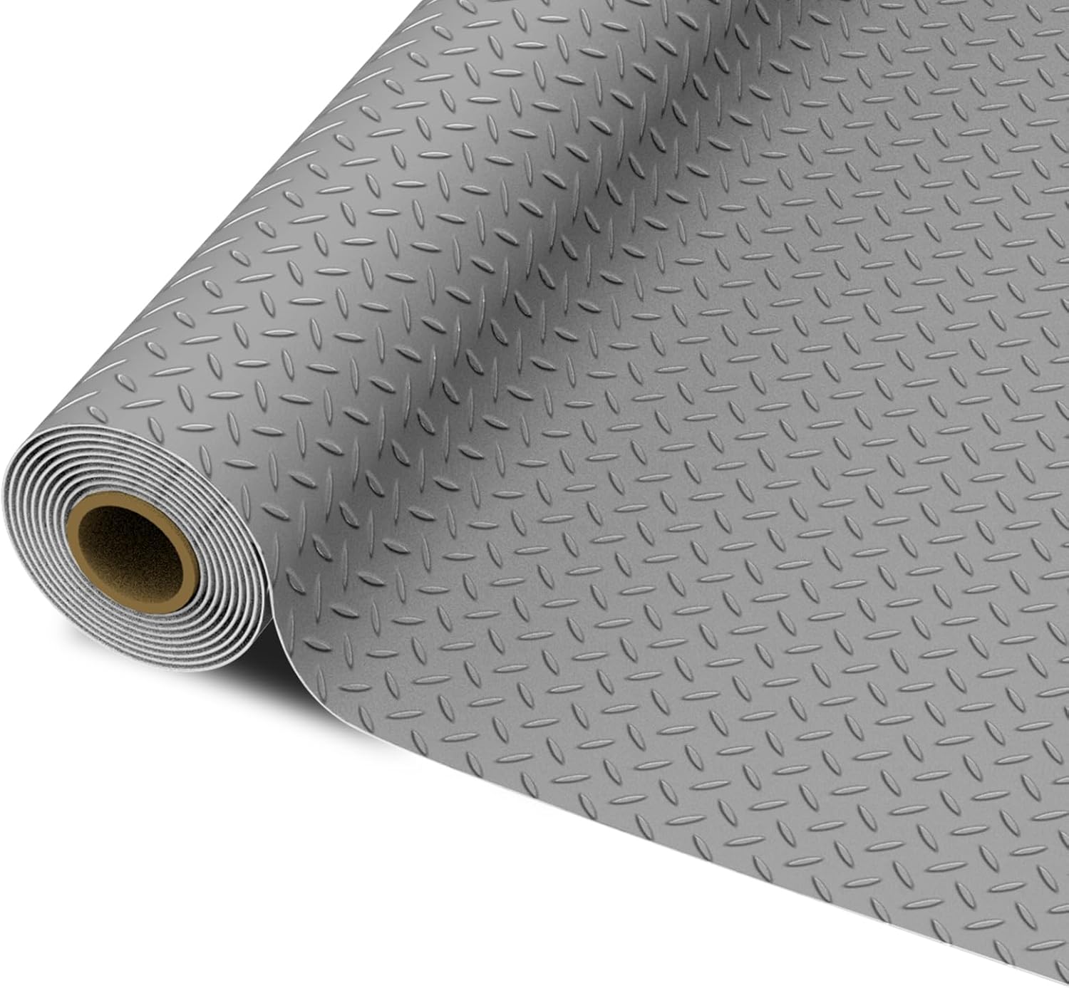Front. Essen Blissed - 7.5 x 17 FT Garage Floor Mat, 2.5 mm Thickness Diamond PVC Roll, Floor Protector Mat for Garage Warehouse Gyms, Grey.
