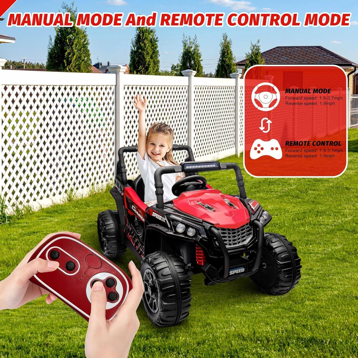 MANUAL MODE And REMOTE CONTROL MODE

MANUAL MODE
Forward speed: 1.9-3.7mph
Reverse speed: 1.9mph

REMOTE CONTROL
Forward speed: 1.9-3.1mph
Reverse speed: 1.9mph

CULPIO SPEEDIX P 280
