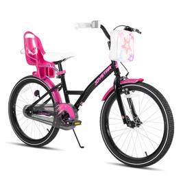 JOYSTAR - Zinnia 20" Kids Bike for Ages 7-13 Girls, Children's Bicycle with Training Wheels & Doll Seat - Black