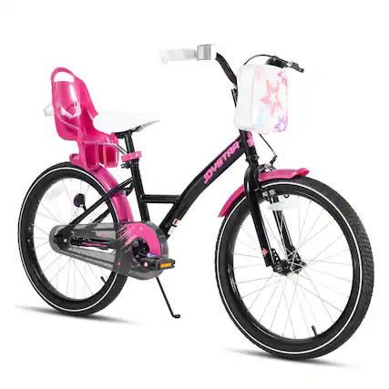 Front. JOYSTAR - JOYSTAR Zinnia 20" Kids Bike for Ages 7-13 Girls, Children's Bicycle with Training Wheels & Doll Seat, Black - Black.