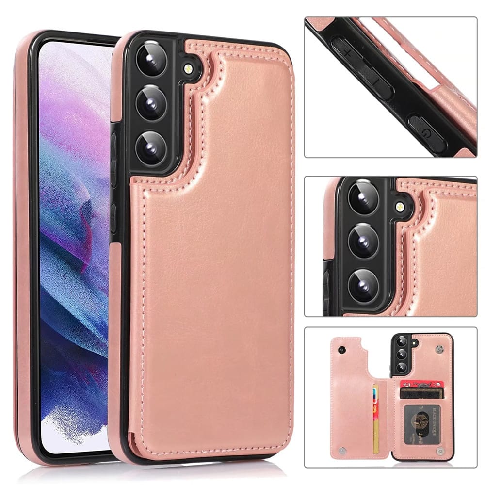 Gravity Ridge - for Samsung Galaxy S22 Ultra Wallet Case w/Card Holder PU Leather Kickstand Card Slots Shockproof Rugged Cover Flip Case - Pink
