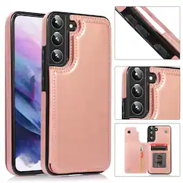Gravity Ridge - for Samsung Galaxy S22 Wallet Case w/Card Holder PU Leather Kickstand Card Slots Shockproof Rugged Cover Flip Case - Pink