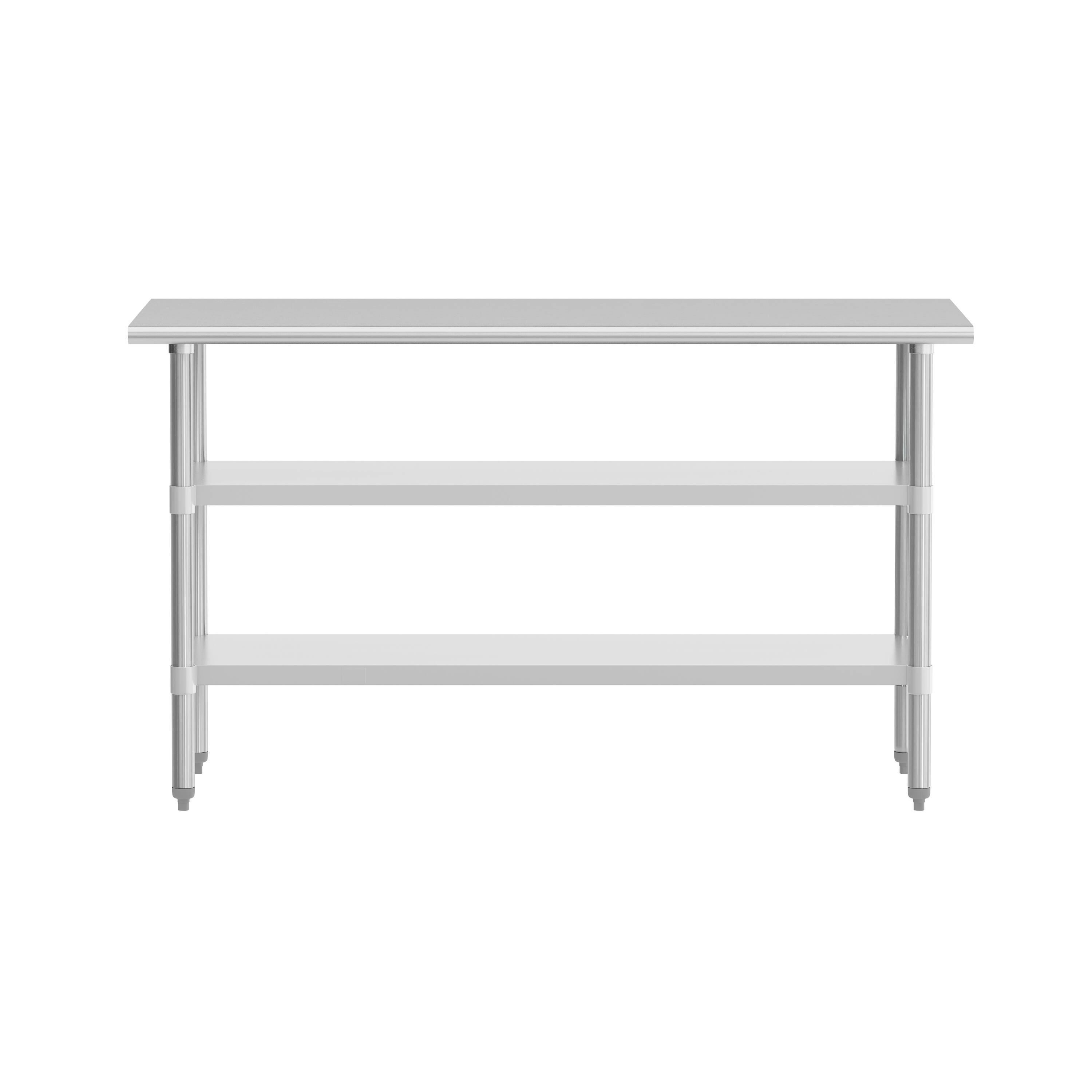 Angle. Flash Furniture - Randolph Stainless Steel 18 Gauge Work Table with 2 Undershelves - 60"W x 24"D x 34.5"H, NSF - Gray.