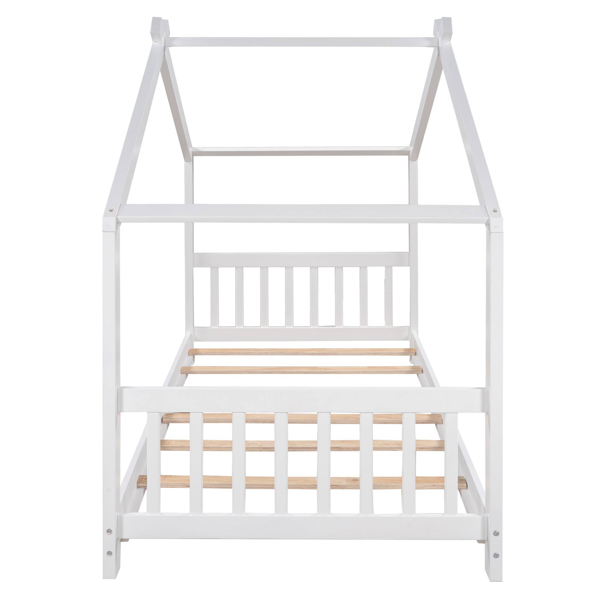Alt View 1. Spaco - Spaco Twin House Bed with Roof Headboard, Low Platform Design, Solid Pine Wood Frame and Easy Assembly for Kids Room - White.