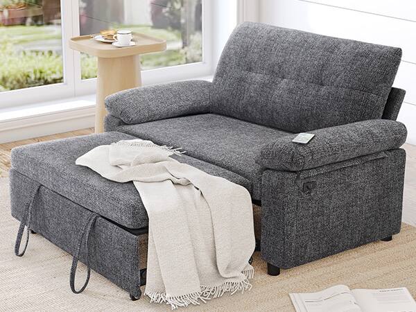 Alt View 1. Vipbear - Vipbear 3-in-1 Convertible Sofa Bed, Pull Out Sleeper Sofa with USB Charging Station & Adjustable Backrest,Dark Gray - Gray.
