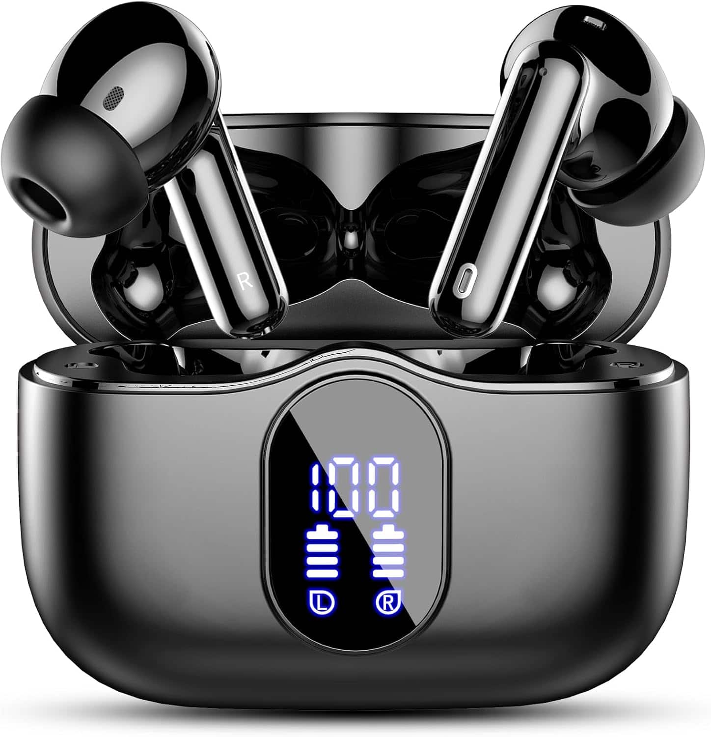 PRIMEPLUS - Bluetooth 5.4 Wireless Earbuds, 36H Playtime with LED Case, 3.8g Ultra-Light, IPX7 Waterproof, Mono/Stereo Mode - Black