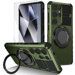 Dteck - Heavy Duty Ring Stand Case for Samsung Galaxy S26 Ultra,Shockproof Rugged PC TPU Phone Cover + Tempered Glass Flim - Darkgreen