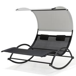 Crestlive Products - Outdoor Double Sun Bed Chaise Lounge Chair Rocking Bed with Sun Shade & Wheels - Gray