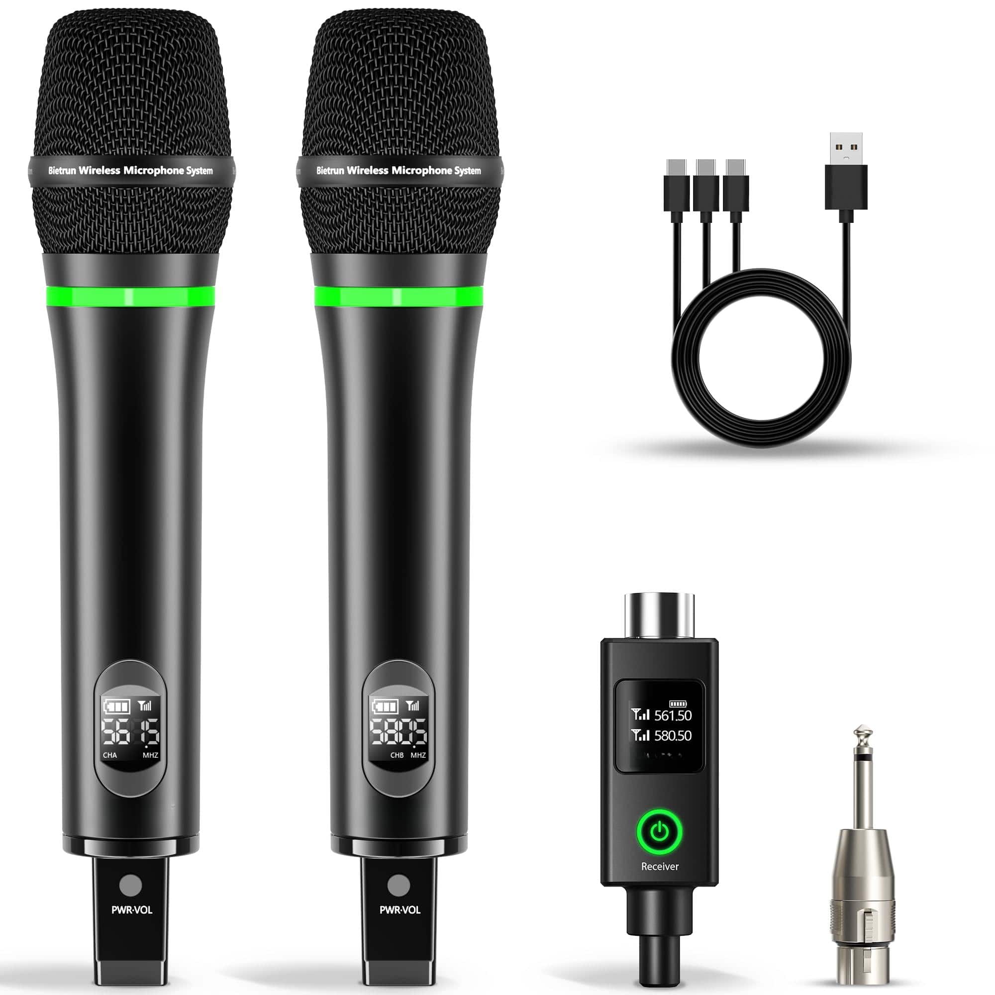 Dazzling Pops - Xlr Wireless Microphone Rechargeable Dual Metal Cordless Handheld Dynamic Mics For Mixer Audio Interface Pa - XLR Rechargeble Rechargeable Microphone-WXM19-2